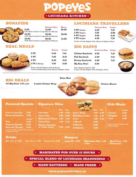 popeyes menu and calories